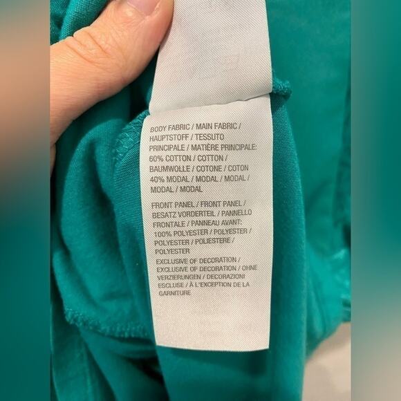 LOGO LORI GOLDSTEIN | Teal Mixed Fabric Short Sleeve Top | Medium - Picture 6 of 7